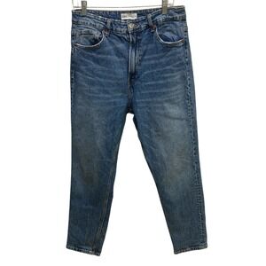 Zara Women Blue Wash Mom Jeans Size 10 EUR 42 High Rise Denim disstressed‎